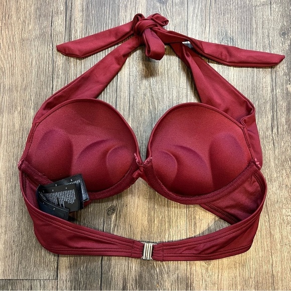 H&M Swim Dark Red Halter Bandeau Push Up Bikini Bra Top Padded Cups Size 34 A - Picture 5 of 12